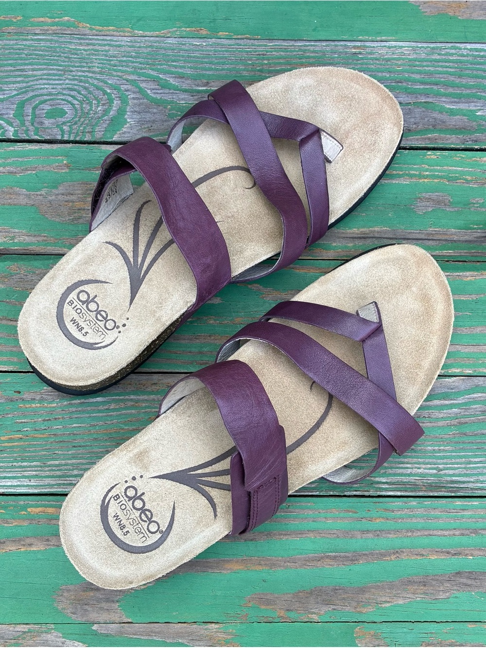 ABEO BIO System Bryce Purple Leather Strappy Sandals Womens 8.5 N Slippers